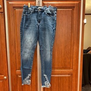 KanCan Blue Fringed Ankle Pants Skinny Jeans